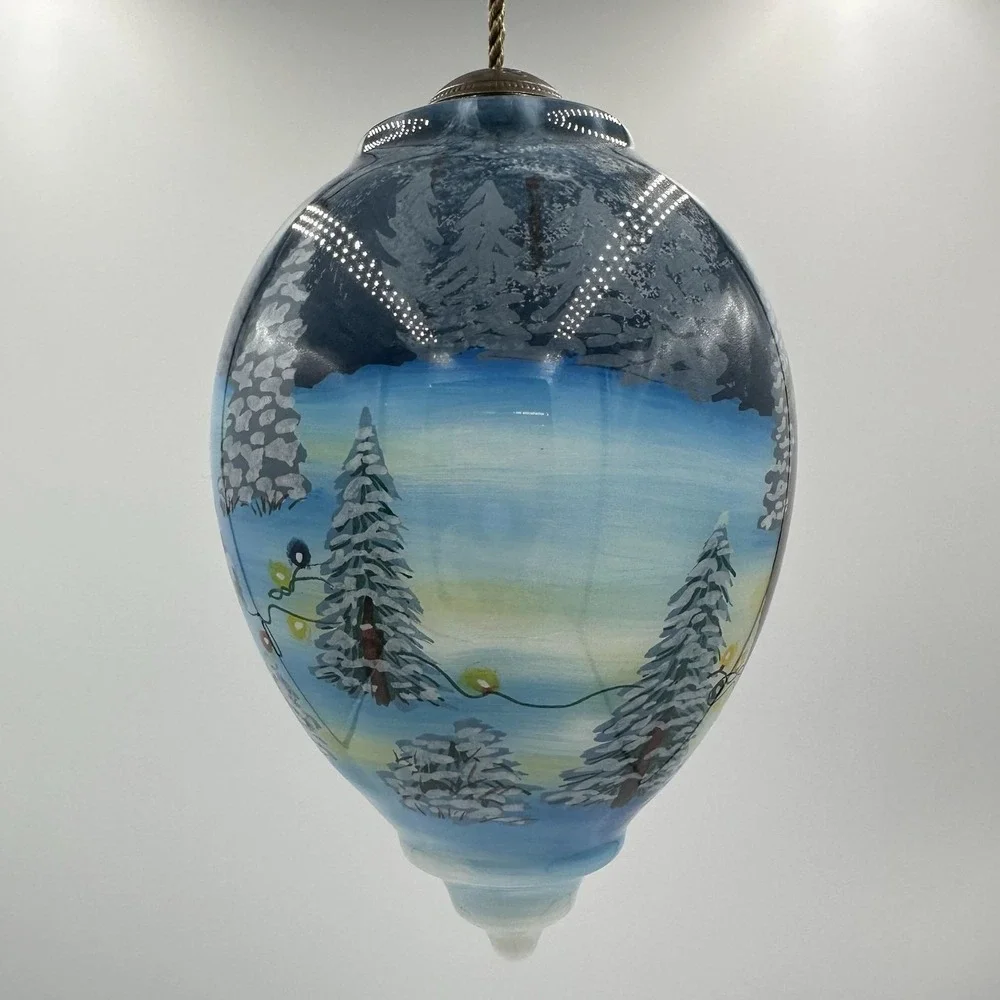 Dona Gelsinger Winter Bears Glass Christmas Ornament 6‎ in Egg Shape Handpainted
